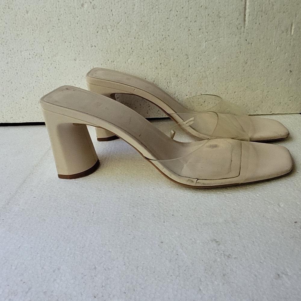 Zara Womens Square Toe Block Heels Size 39/8.5 Cream Wedding Bridesmaid Bridal